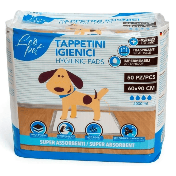 LEOPET Covorase Igienice pentru Caini 90x60 cm, 50 buc | 5 Straturi Superabsorbante, Uscare Rapida si Protectie Impermeabila