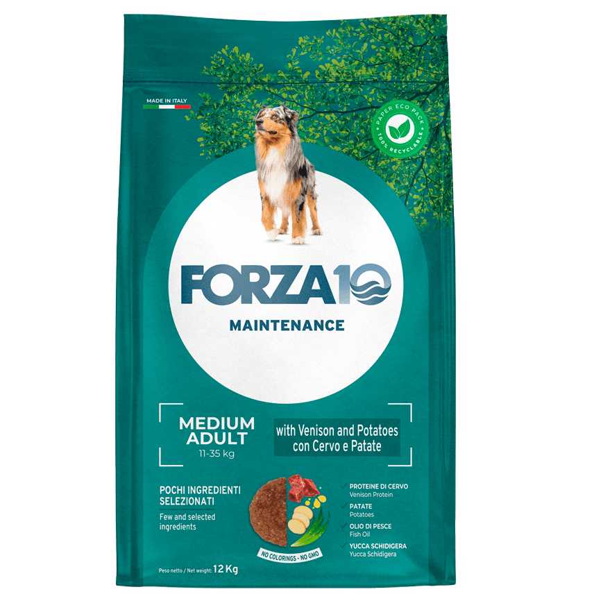 FORZA10 Maintenance Medium Adult cu Vanat si Cartofi, Hrană Uscată Completă pentru Câini Adulti de Talie Medie, 12 kg