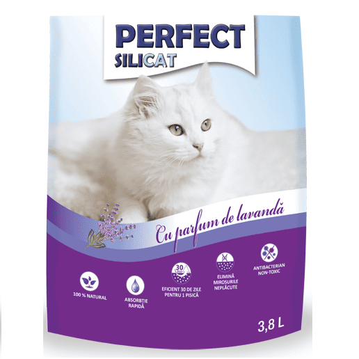 PERFECT Silicat Lavandă 3.8 L | Așternut Igienic Superabsorbant pentru Pisici | Miros Plăcut și Efect Antibacterian