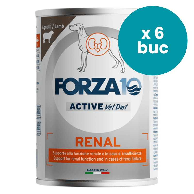 FORZA10 Active Vet Diet Renal, Dietă Umeda Monoproteică, cu Miel pentru Câini cu Insuficiență Renală, Multipack 6x390 g