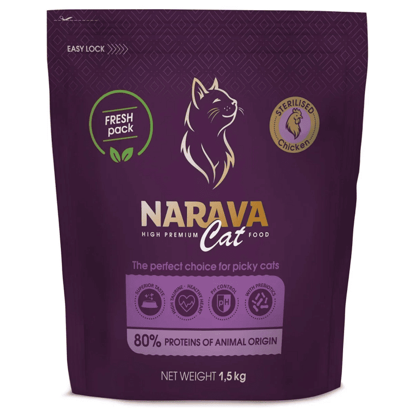 NARAVA High Premium Cat Sterilised cu Pui 1.5 kg | Hrana Uscata pentru Pisici Sterilizate Adulte | Controlul Greutatii si Nutritie Echilibrata