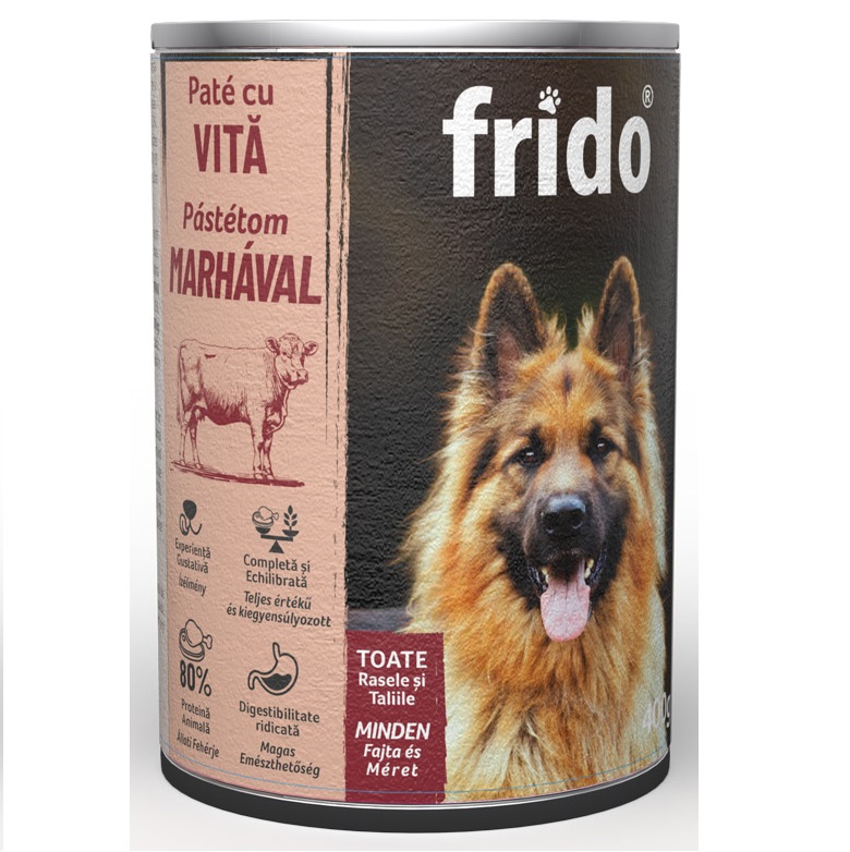 FRIDO Pate cu Vita 400g – Hrana Umeda Economica pentru Caini, Indiferent de Varsta si Talie