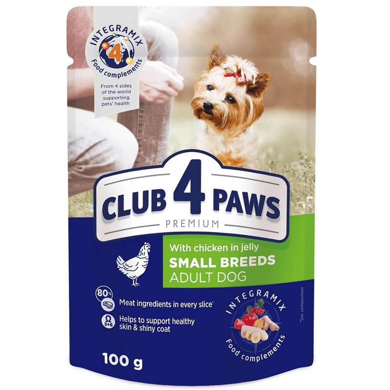 CLUB 4 PAWS Adult Mini Hrană Umedă Premium cu Pui 100 g | pentru Câini Adulți de Talie Mică