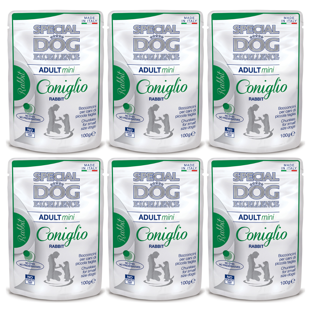 MONGE Special Dog Excellence Mini, cu Iepure, Set Plicuri Hrana Umeda Pentru Caini Talie Mica, 6x100g