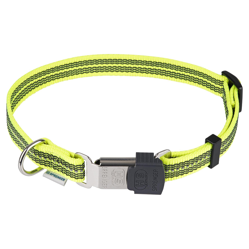 HERM. SPRENGER Zgarda Caine, Reflectorizanta, Nylon Galben Neon,  Catarama ClickLock cu Eliberare Rapida, Marime 40-55cm