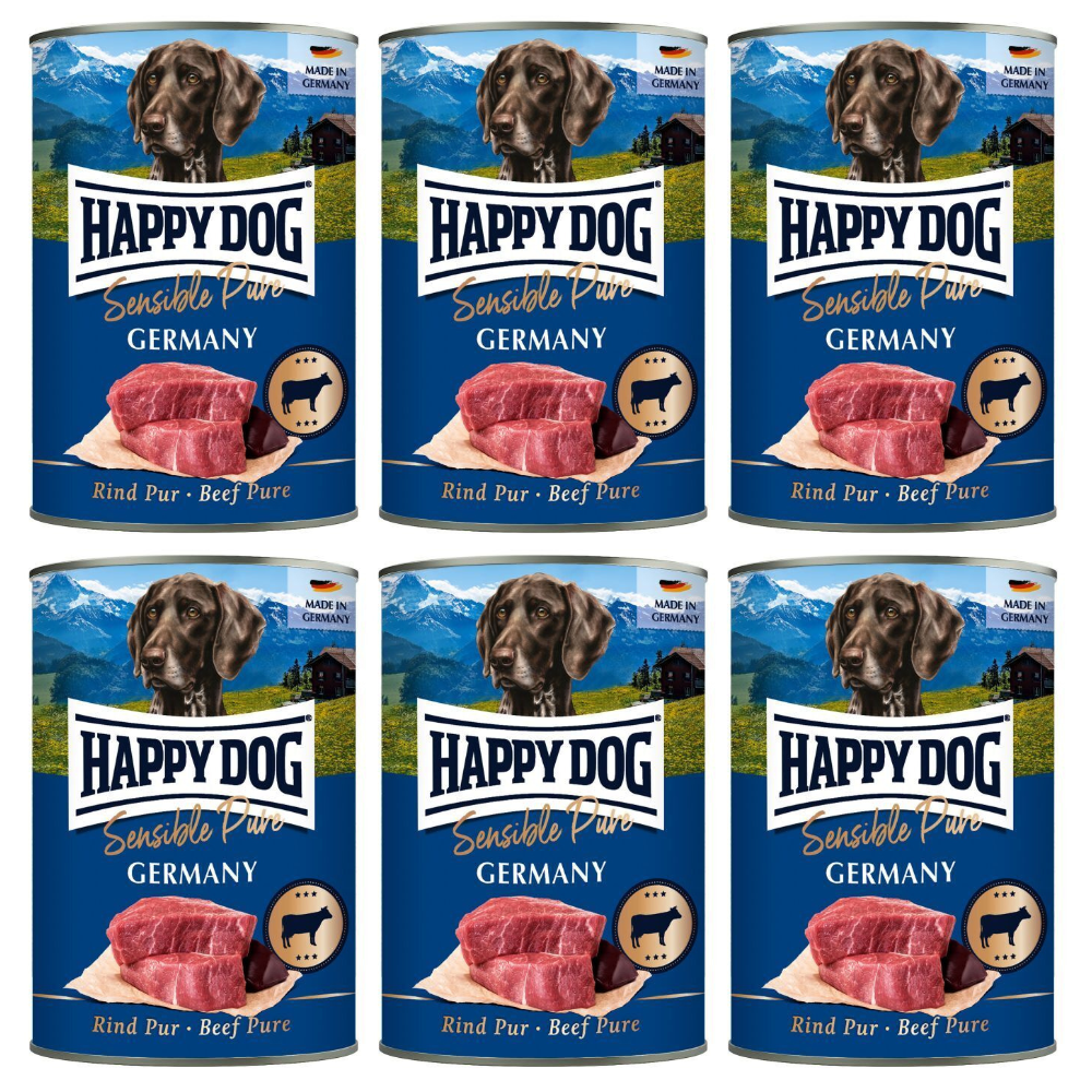 HAPPY DOG Sensible Pure Germany – Set Conserve Hrană Umedă Monoproteică fără Cereale pentru Câini Adulți, cu 100% Vită, 6x400 g