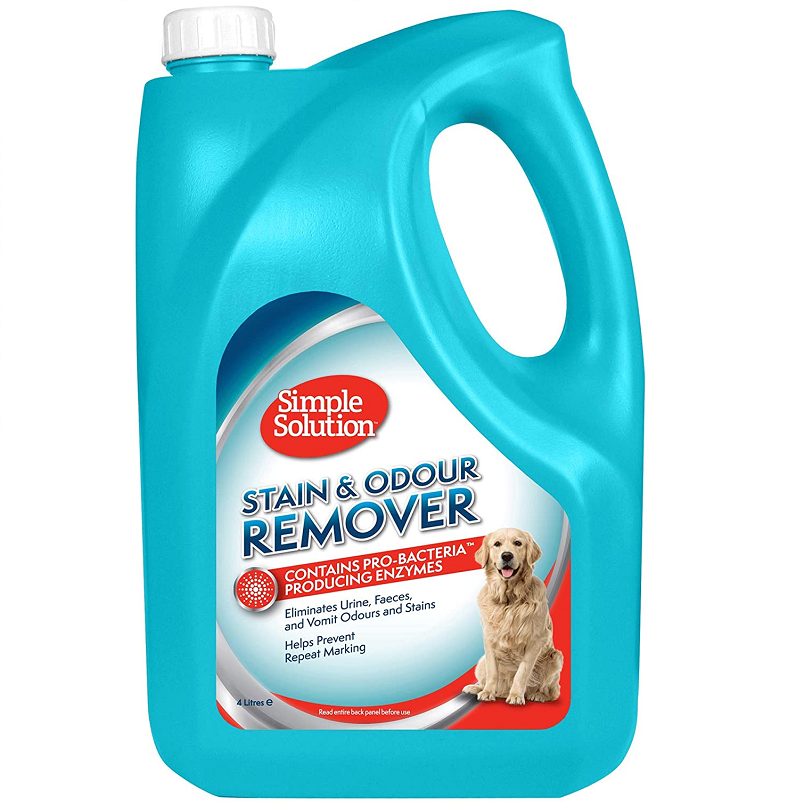 SIMPLE SOLUTION Stain & Odor Remover, Solutie Indepartat Pete si Mirosuri Caine 4Litri