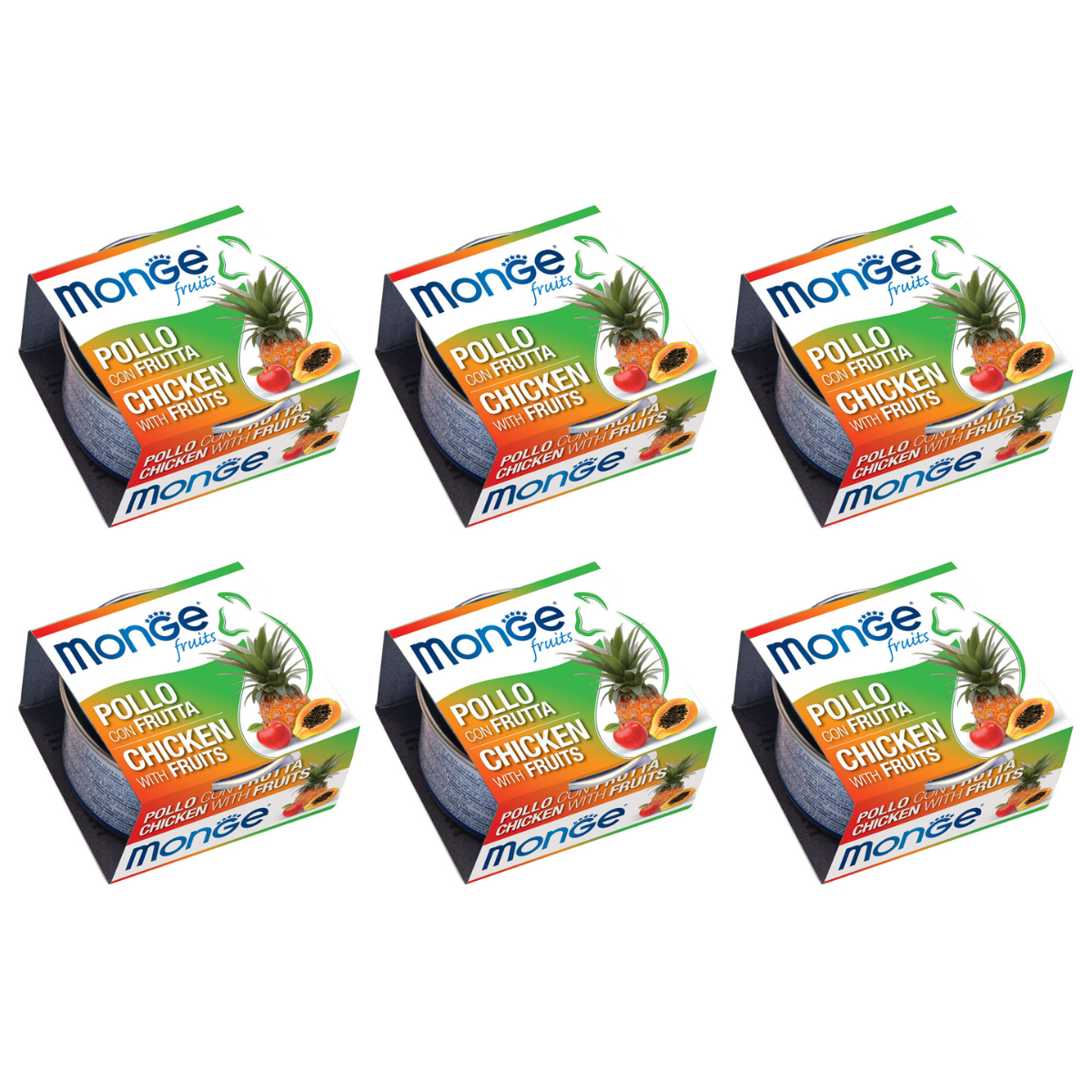 MONGE Fruits Cat, cu Pui si Fructe, Set Conserve Hrana Umeda Pentru Pisici Adulte, 6x80g