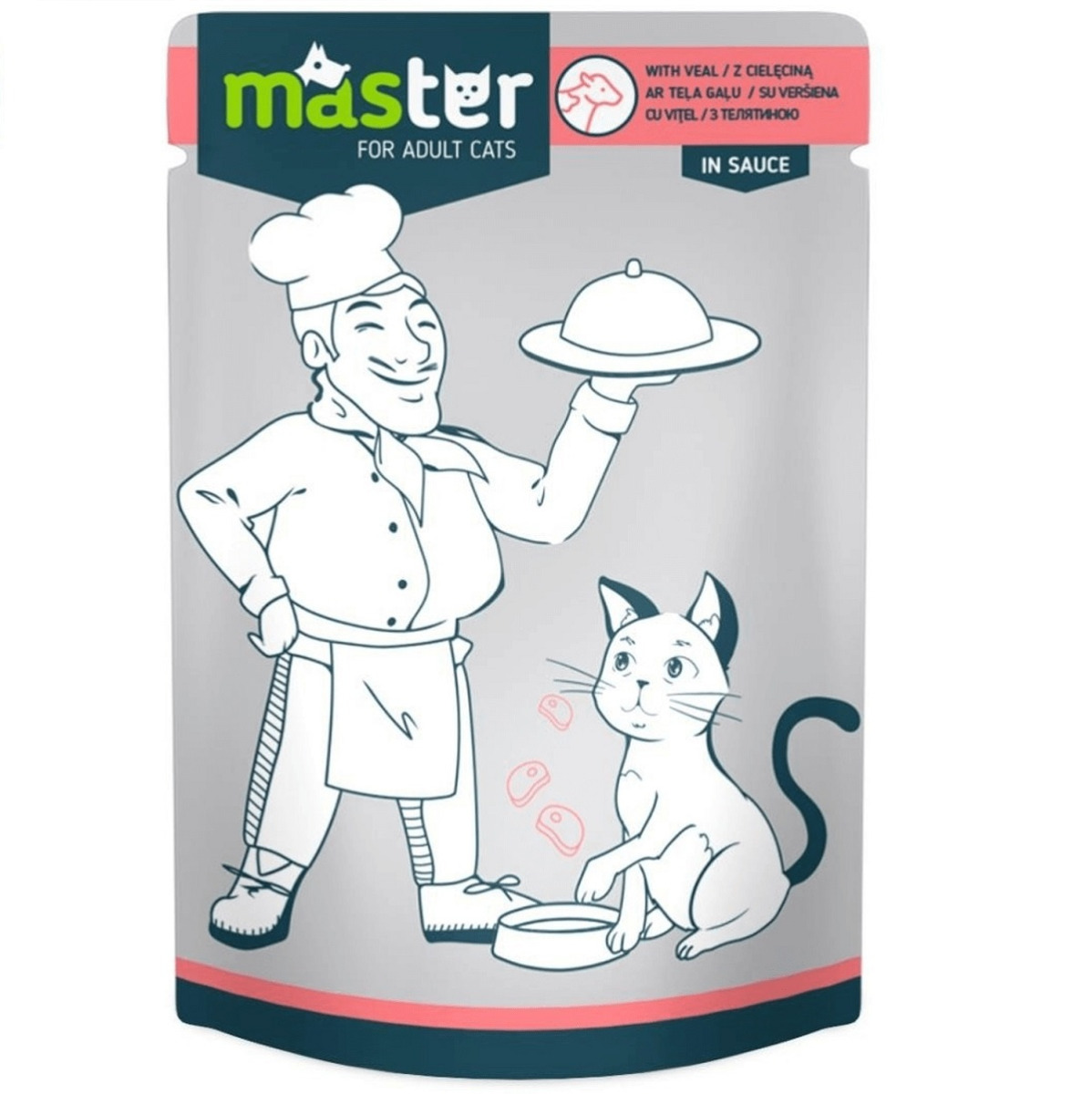 MASTER CAT Plic Hrana Umeda, cu Vitel in Sos, Pentru Pisici Adulte, 80g