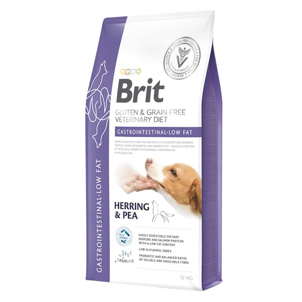BRIT VET DIETS Dog Grain Free Gastrointestinal Low Fat cu Hering si Mazare 12 kg | Hrana Uscata Dietetica cu Continut Redus de Grasimi pentru Caini cu Afectiuni Gastrointestinale