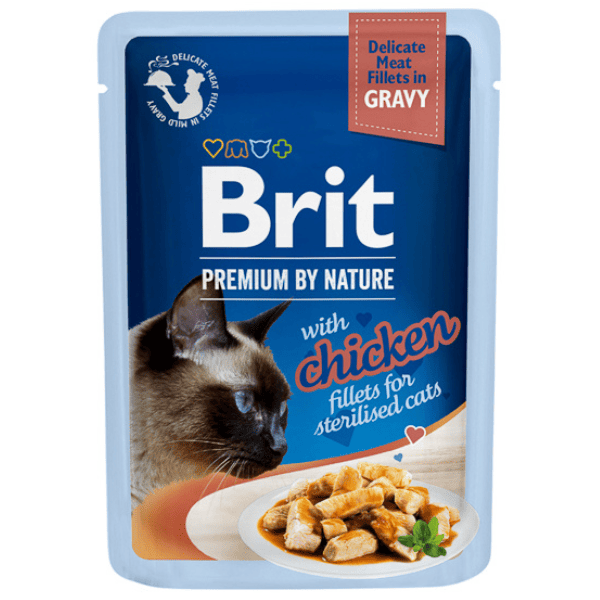BRIT PREMIUM DELICATE Sterilised Cat cu Pui 85 g | Plic Hrana Umeda Pisici Sterilizate (file carne in sos)