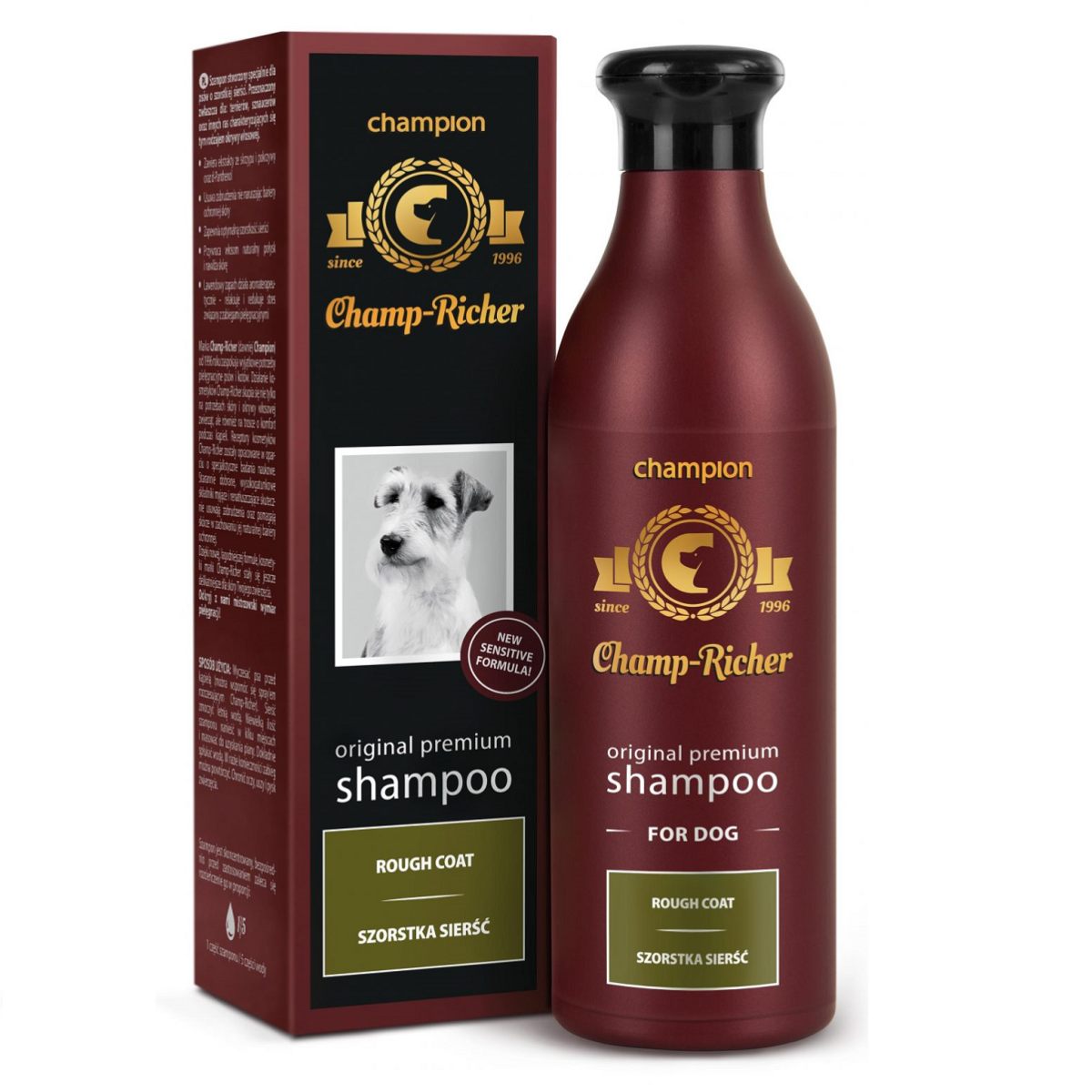 CHAMP RICHER, Sampon Profesional Concentrat 1:5, Pentru Caini cu Blana Aspra si Par Sarmos, 250ml