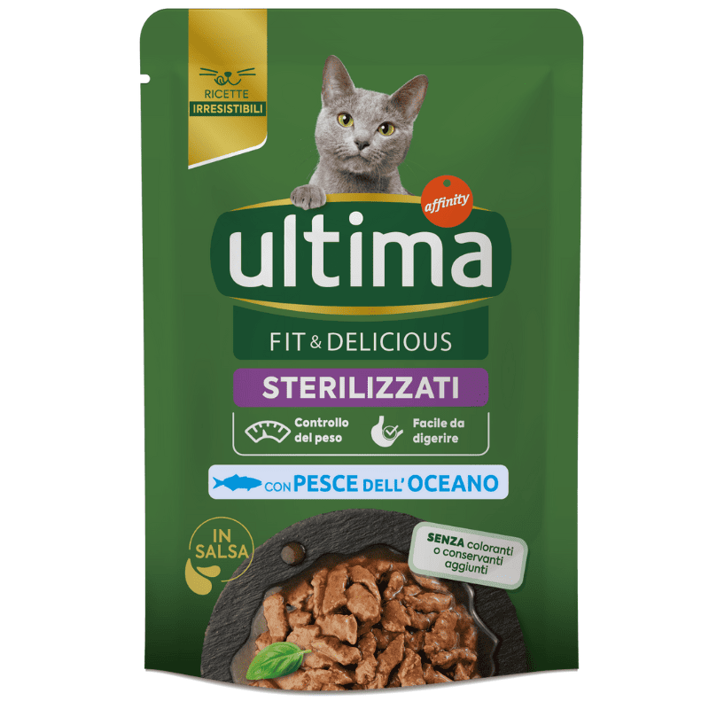 ULTIMA Cat Fit & Delicious Sterilised Pește 85 g | Hrană Umedă pentru Pisici Sterilizate | Suport pentru Digestie Uşoară si Blana Stralucitoare