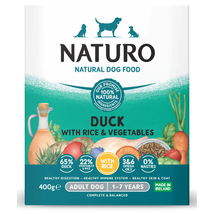 NATURO Adult Dog cu Rata, Orez si Legume 400 g | Hrana Umeda Completa 100% Naturala pentru Caini Adulti