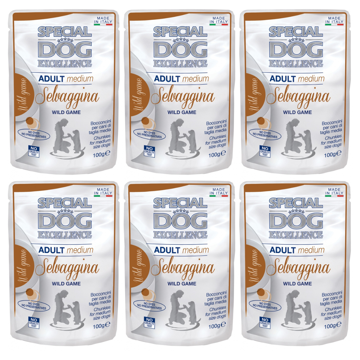 MONGE Special Dog Excellence Medium, cu Vanat, Set Plicuri Hrana Umeda Pentru Caini Talie Medie, 6x100g