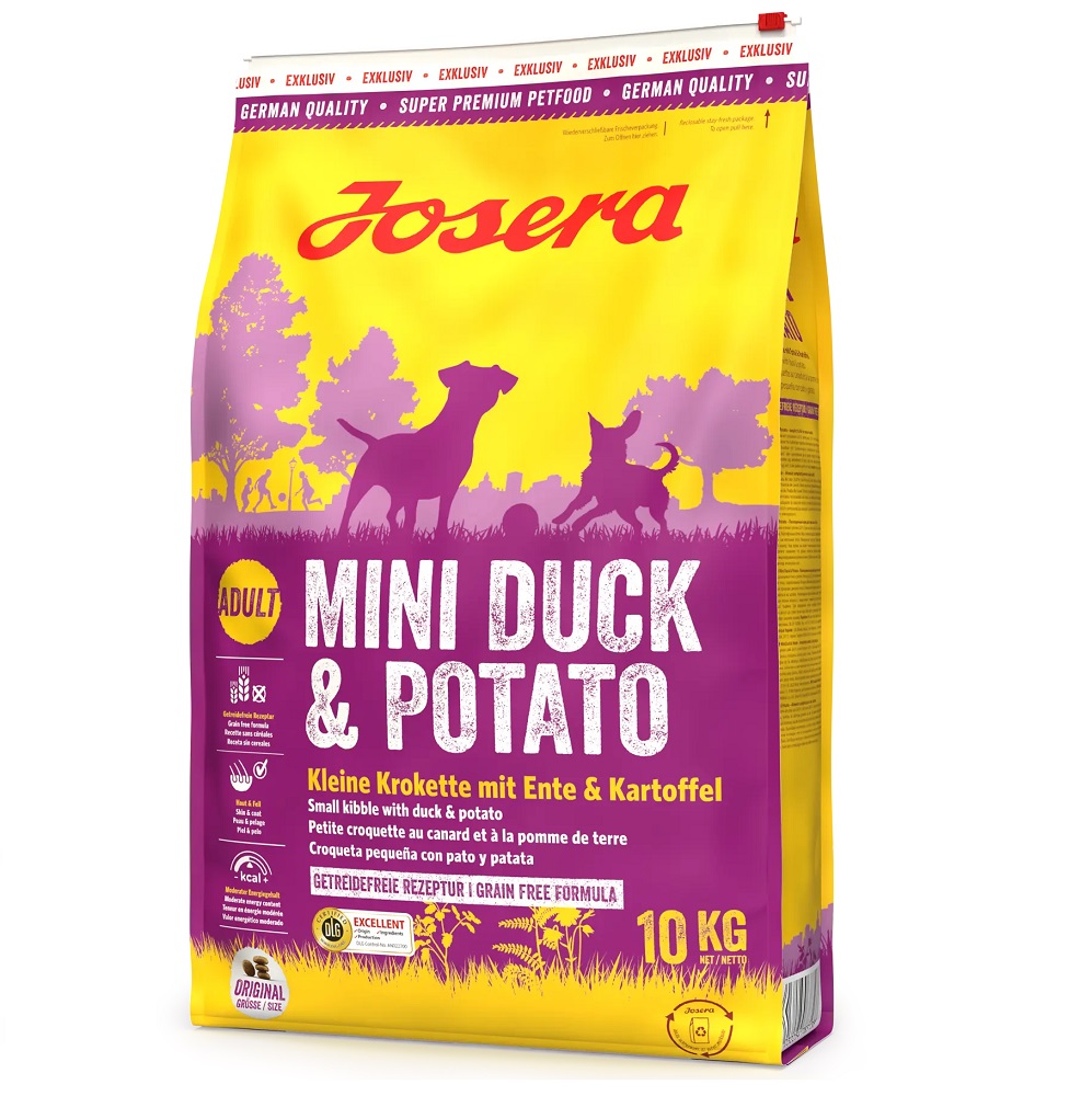 JOSERA Mini Adult cu Rata si Cartofi, 10 kg – Hrană Uscată Monoproteică Fără Cereale pentru Câini Adulți de Talie Mică, Digestie Ușoară și Blană Stralucitoare