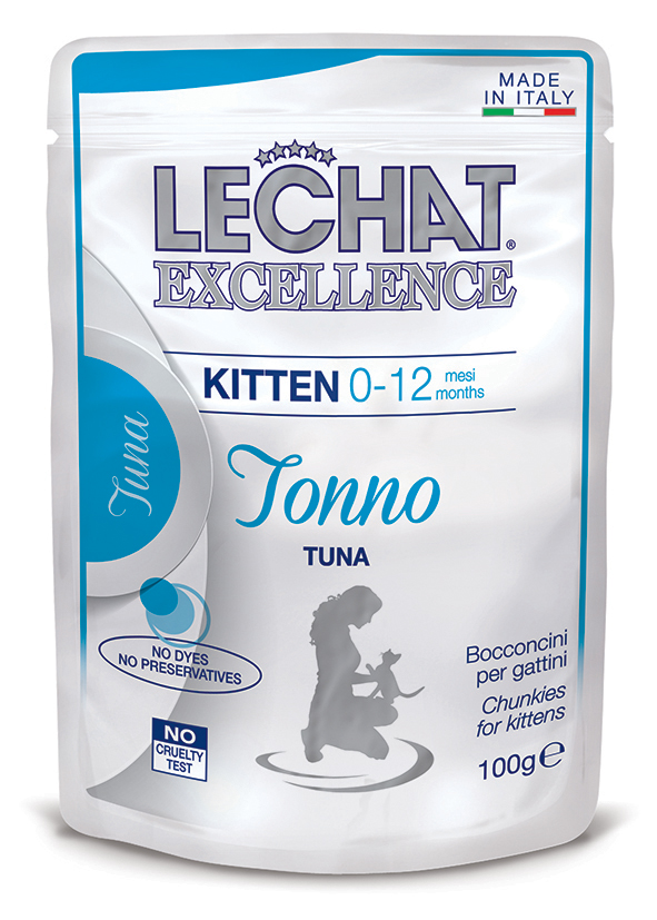 LeChat Excellence Kitten, cu Ton– Plic Hrană Umedă pentru Pisici Junioare, (bucățele în sos), 100 g