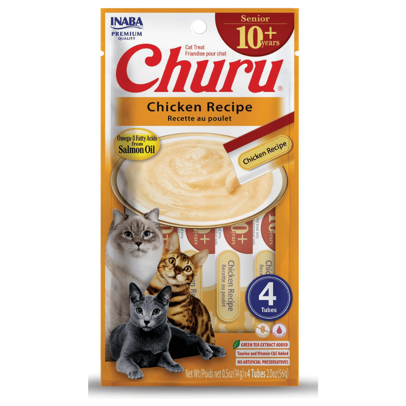 INABA Ciao Churu Creamy Sticks Senior 10+ Chicken Recipe 4x14 g | Recompense Cremoase fara Cereale pentru Pisici Varstnice 10+ | cu Pui | Sanatoase, Delicioase si cu Calorii Putine
