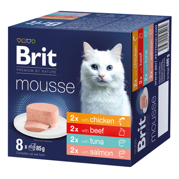BRIT PREMIUM by Nature Cat Mousse Multipack Mix 8x85 g | Hrana Umeda Completa pentru Pisici Adulte (pateu fin), 4 Sortimente