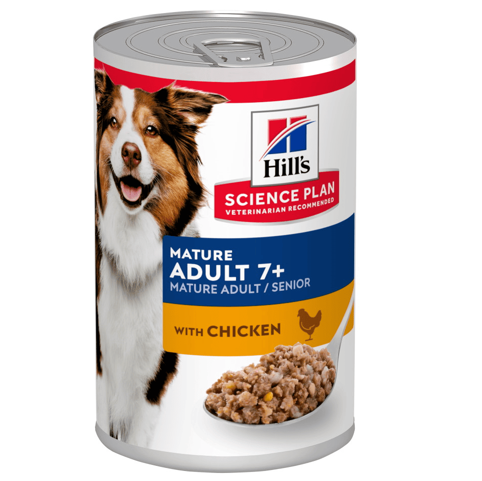 HILL'S Science Plan Mature Adult 7+ cu Pui, 370 g – Hrană Umedă pentru Câini Seniori, cu Textură Moale și Nutriție Echilibrată