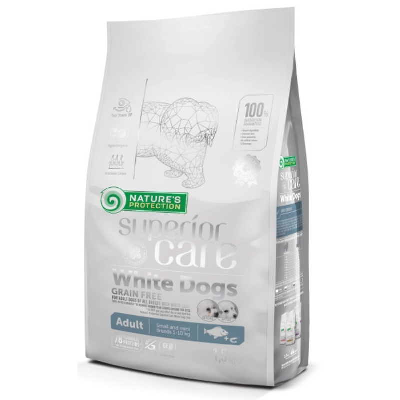 NATURE'S PROTECTION Superior Care White Dogs Grain Free Small & Mini Breeds Adult cu Peste Alb 10 kg | Hrana Uscata fara Cereale pentru Caini Adulti Toy si de Talie Mica