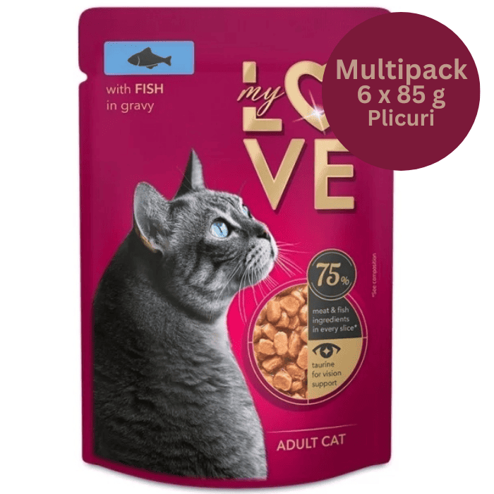 MY LOVE CAT Multipack Hrană Umedă pentru Pisici Adulte cu Peste, 6x85 g | Bucățele în Sos