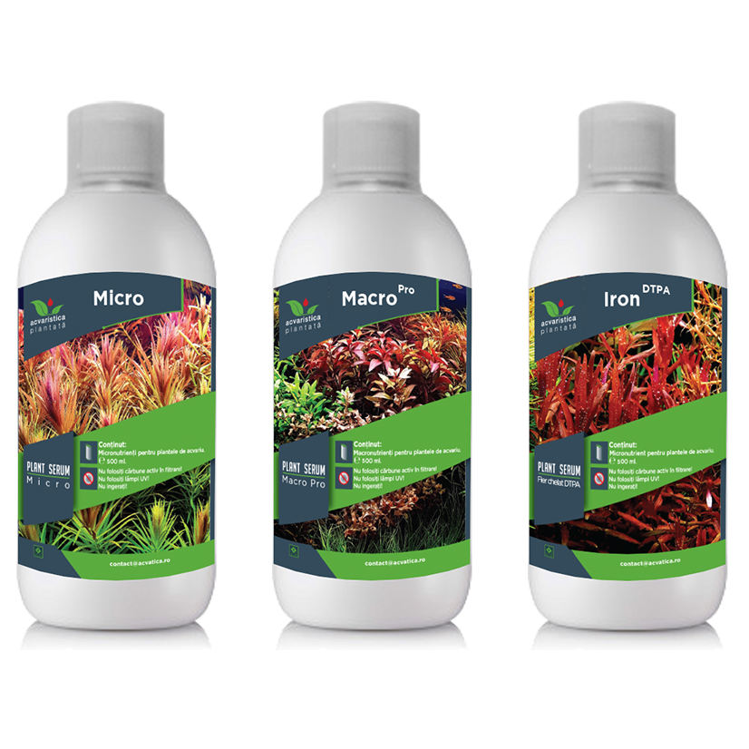 Micro-Macro-Pro Fier PLANT SERUM, Pachet Fertilizanti Pentru Plante de Acvariu, 3x500ml