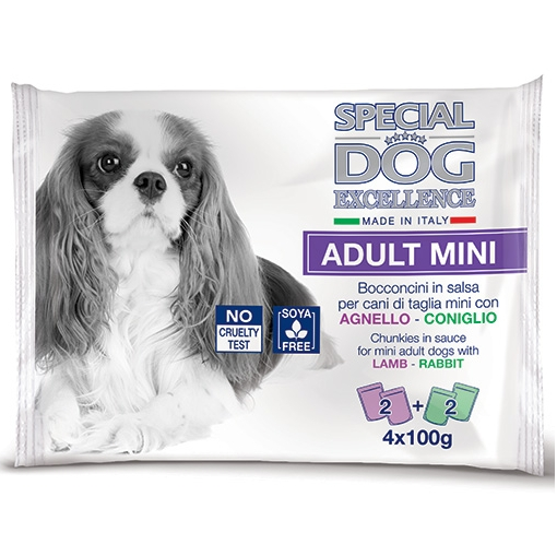 MONGE Special Dog Excellence Mini, cu Miel si Iepure, Set Plicuri Hrana Umeda Pentru Caini, 4x100g