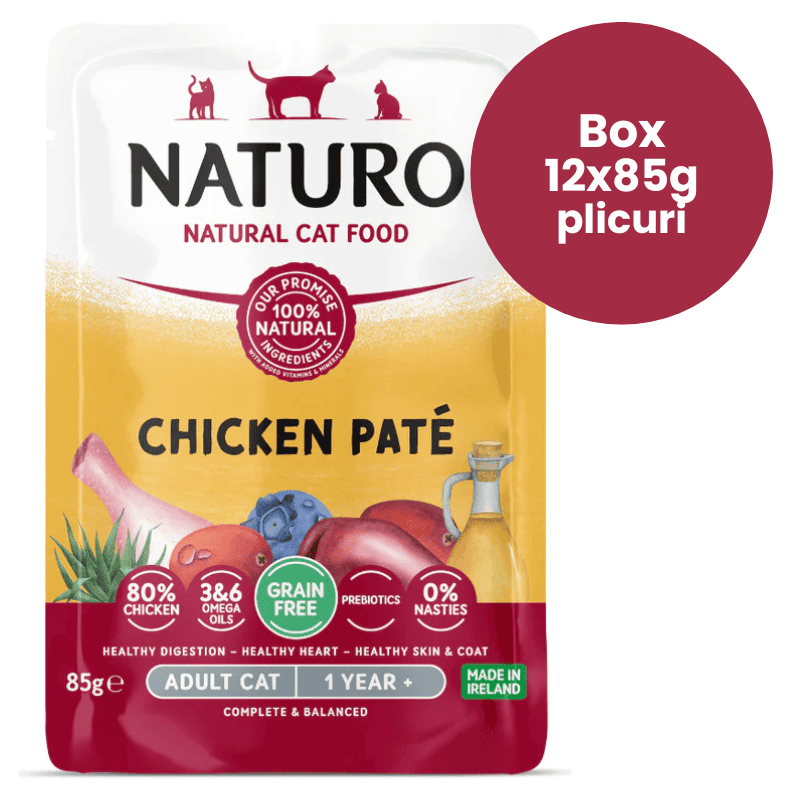 NATURO Adult Cat Grain Free Pate cu Pui Box 12x85 g | Hrana Umeda Completa fara Cereale 100% Naturala pentru Pisici Adulte