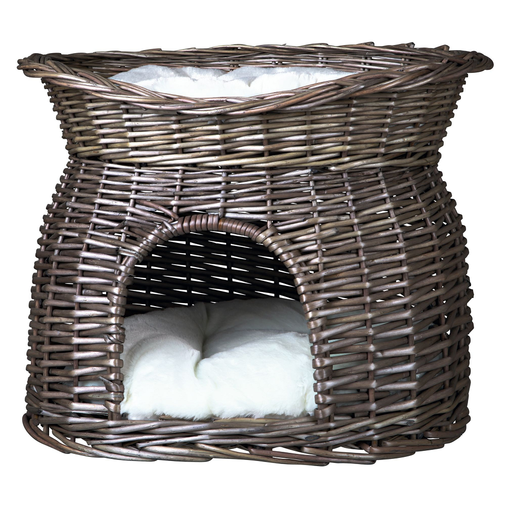 TRIXIE Culcus si Casuta Pentru Pisici, din Rachita Impletita, Gri, 54x43x37cm