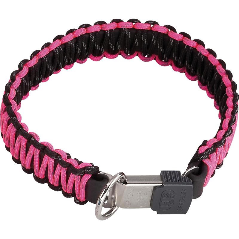 HERM. SPRENGER PARACORD, Zgarda Caine, Roz Reflectorizant, Lungime Fixa, Catarama ClickLock cu Inchidere Rapida, 45cm / 30mm