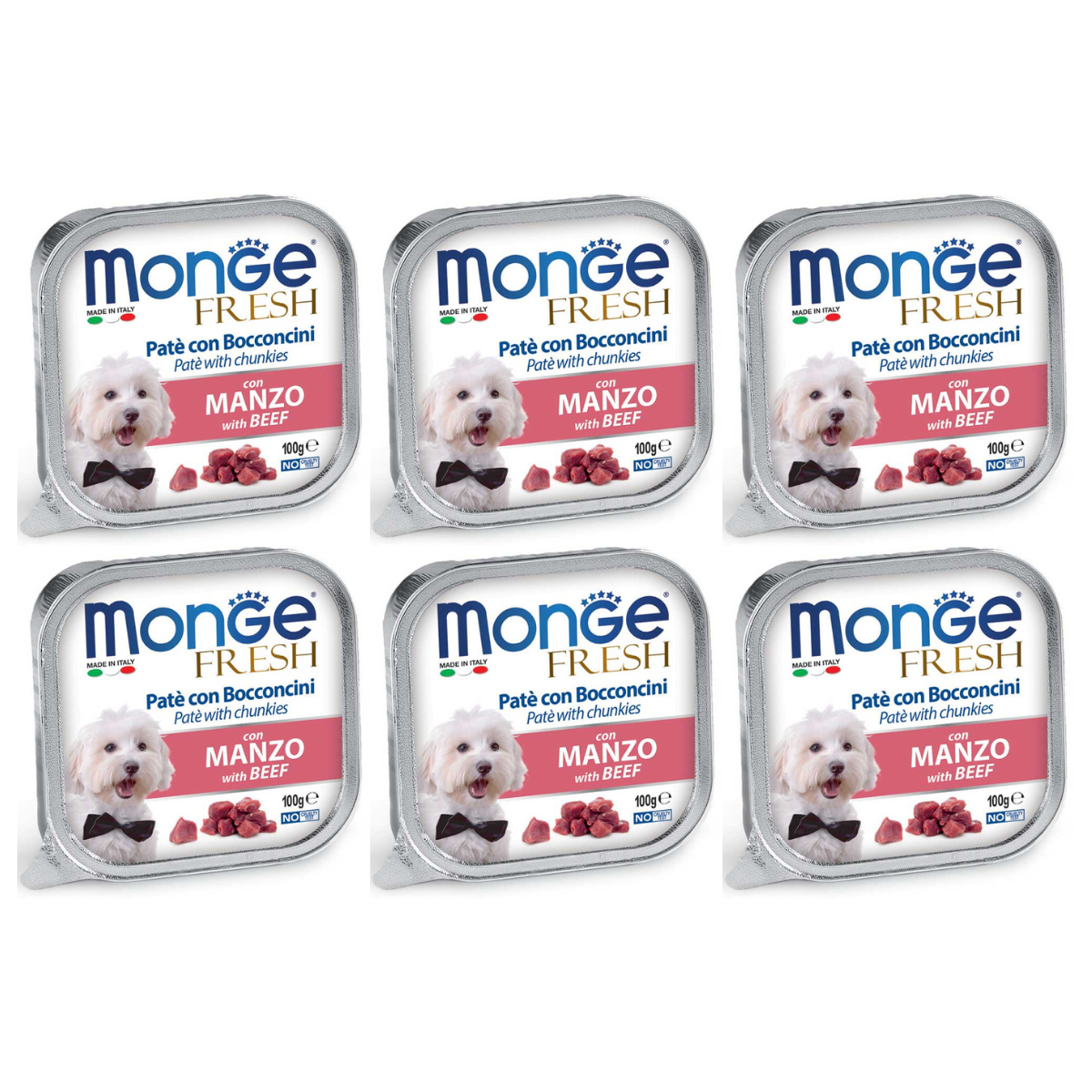 MONGE Fresh, cu Vita, Set Conserve Hrana Umeda Pentru Caini (pateu cu bucatele de carne), 6x100g