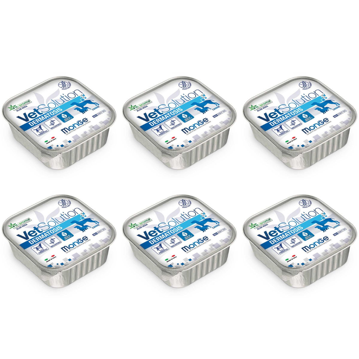 MONGE VETSOLUTION Dermatosis Canine, Set Conserve Hrana Umeda Pentru Caini cu Afectiuni Dermatologice | Alergii | Caderea Parului in Exces, 6x150g