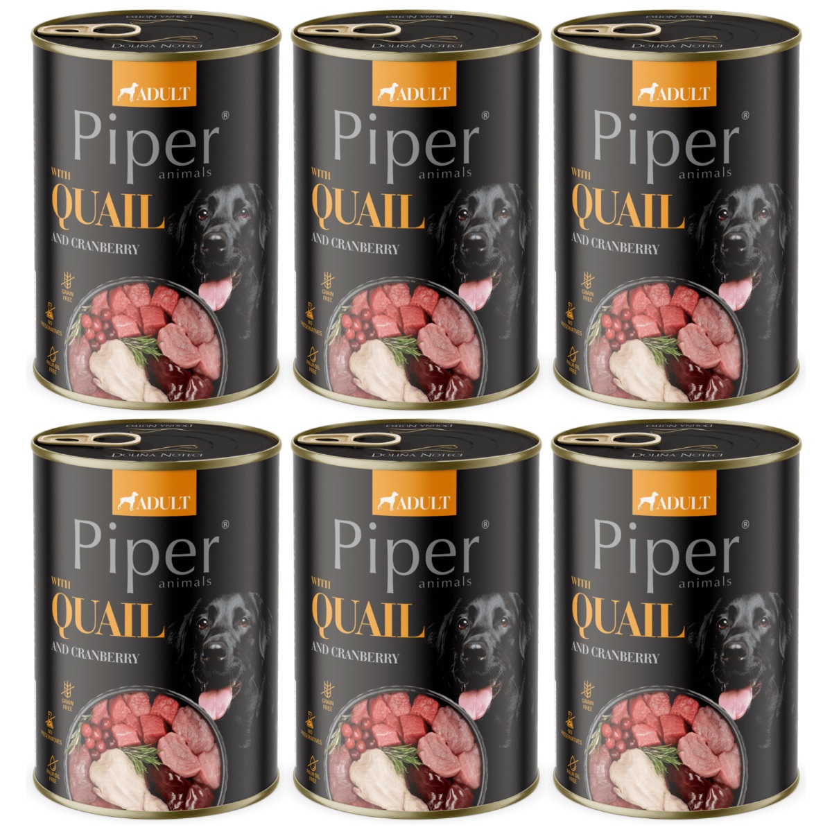 PIPER Animals, cu Prepelita si Merisoare, Set Conserve Hrana Umeda Pentru Caini, 6x400g