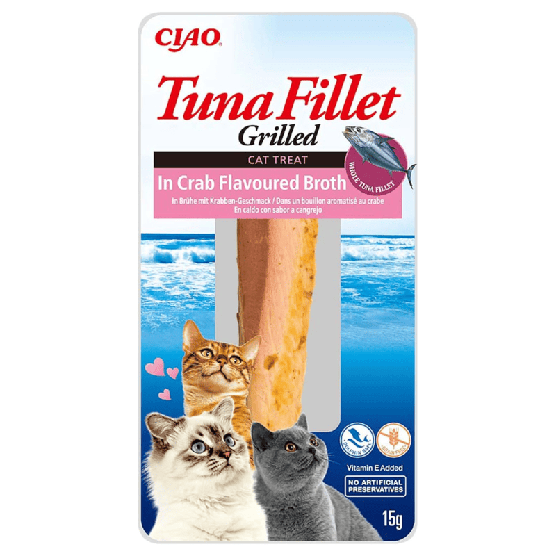 INABA Ciao Tuna Fillet Grilled in Crab Broth 15 g | Hrana Complementara Premium pentru Pisici | File de Ton la Gratar in Supa de Crab
