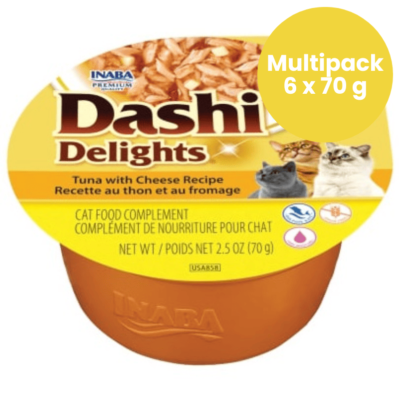 CIAO Dashi Delights Ton si Branza Multipack 6x70 g | Hrana Umeda Complementara pentru Pisici | Bucatele de Peste in Supa Dashi, Fara Cereale