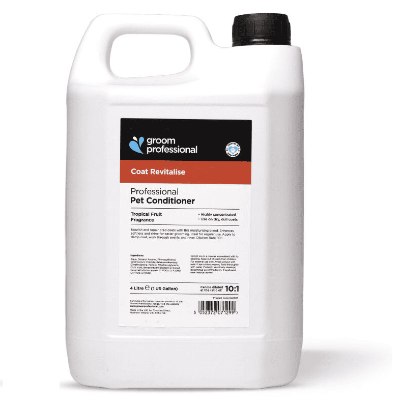 GROOM PROFESSIONAL Coat Revitalise Conditioner 4 L | Balsam Profesional Concentrat (dilutie 10:1) pentru Caini cu Blana Deteriorata | Reparare, Catifelare si Stralucire Naturala