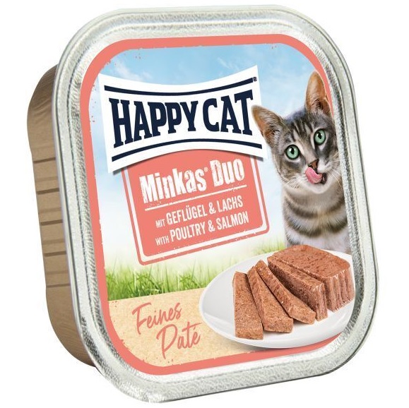 HAPPY CAT Minkas Duo, cu Pasare si Somon – Hrană Umedă Premium fără Cereale pentru Pisici Adulte, (Pate fin) – 100 g