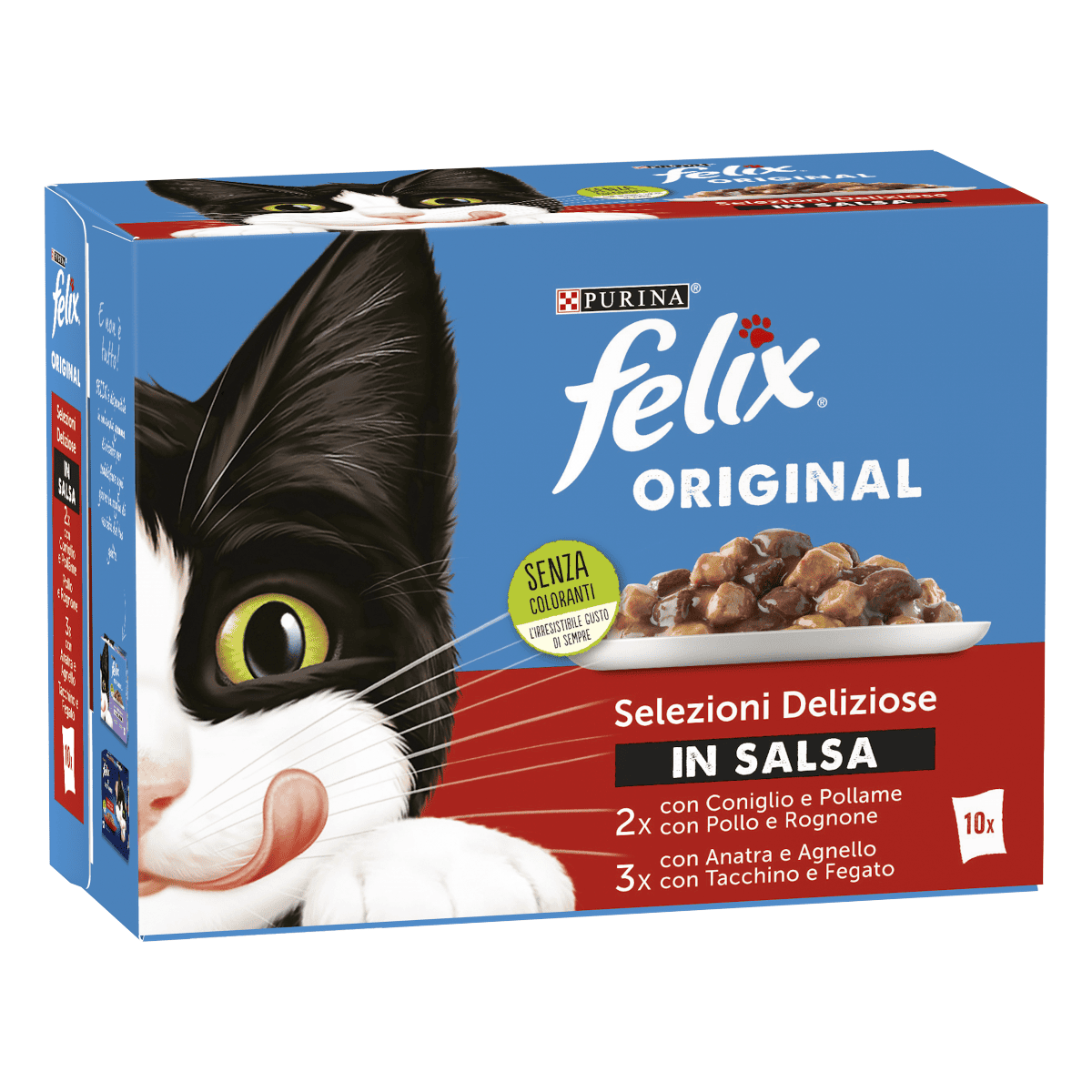 FELIX Original Selecții Delicioase în Sos, cu Iepure, Pui, Rață, Miel, Curcan și Ficat, Hrană Umedă Pentru Pisici Adulte, 10×85 g