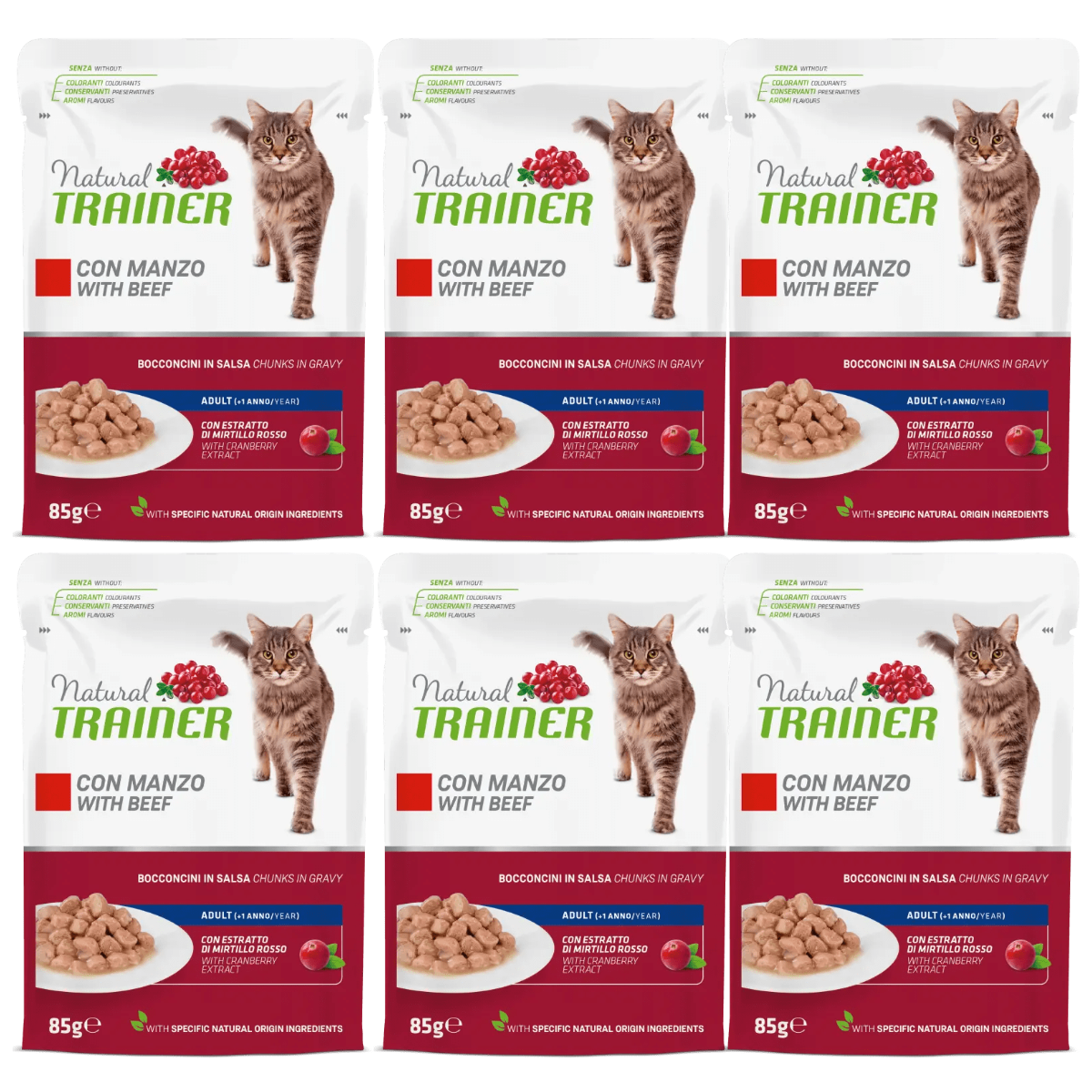 NATURAL TRAINER Cat, cu Vita, Set Plicuri Hrana Umeda pentru Pisici Adulte, 6x85g