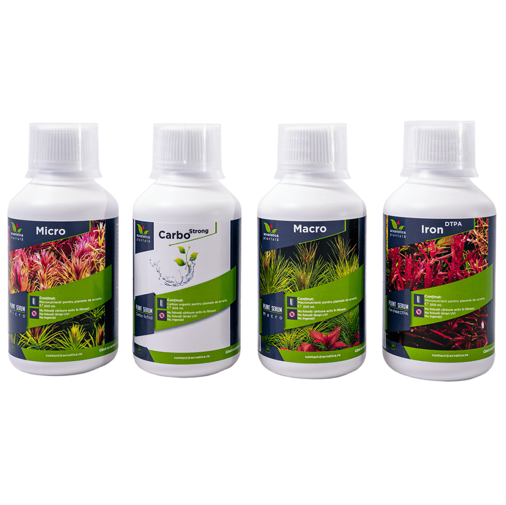 Micro-Macro Fier-Carbo PLANT SERUM, Pachet Complet Fertilizanti Pentru Plante de Acvariu, 4x200ml