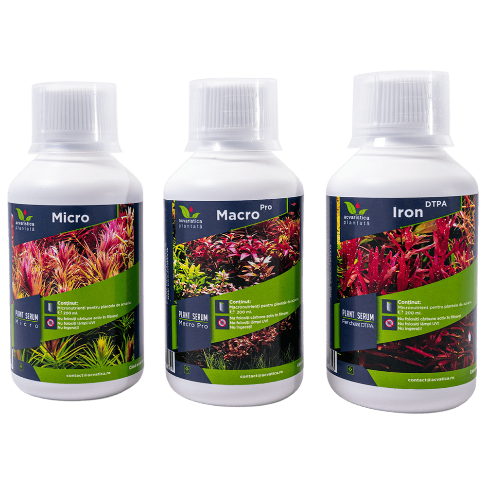 Micro-Macro-Pro Fier PLANT SERUM, Pachet Fertilizanti Pentru Plante de Acvariu, 3x200ml