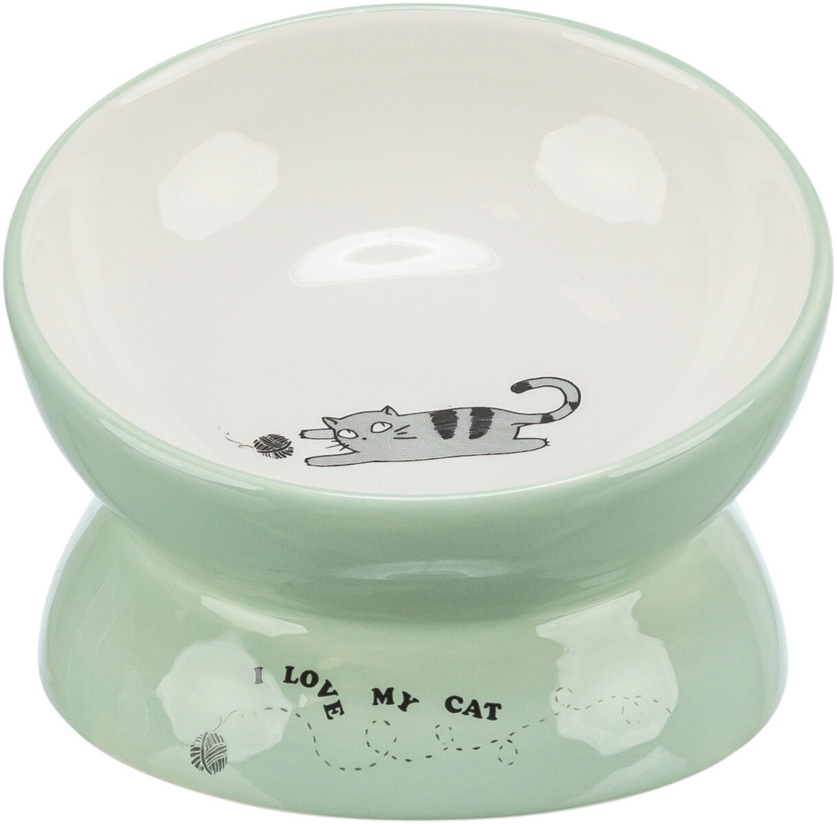 Castron Ceramic Pentru Pisici, Ridicat si cu Forma Ergonomica, Verde Salvie, 150ml | 13cm