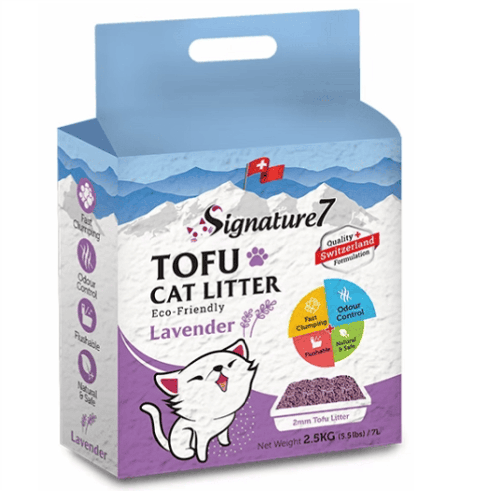SIGNATURE7 Tofu Lavander 7 L | Asternut Igienic 100% Natural din Tofu pentru Pisici | Aglomerant, Fara Praf, Biodegradabil si cu Aroma de Lavanda