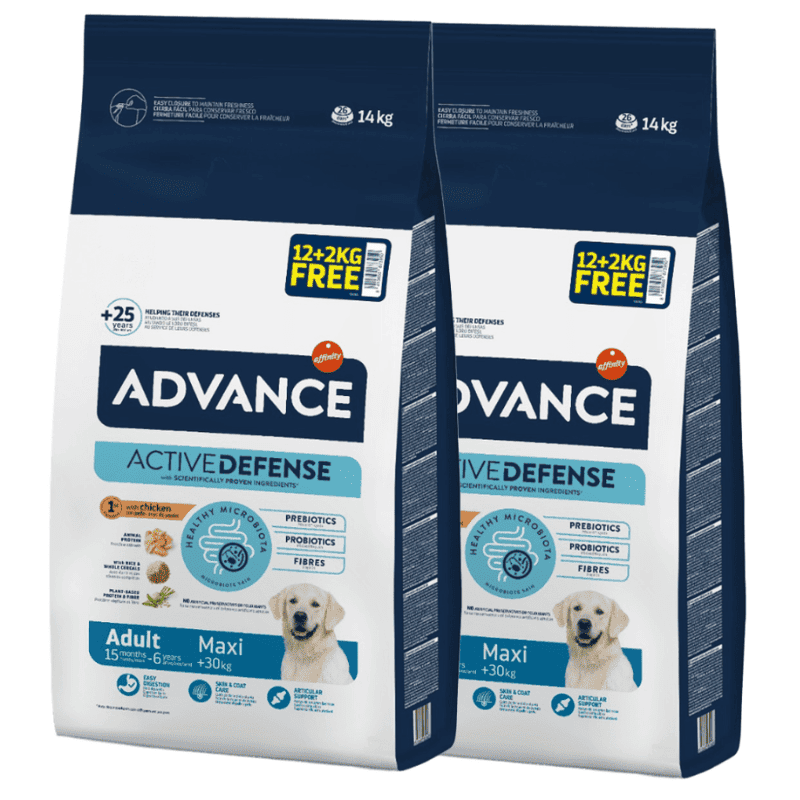 Pachet Economic 2 saci (12 kg + 2 kg Gratis) Advance Dog Adult Maxi cu Pui | Hrană Uscată pentru Câini Adulți de Talie Mare