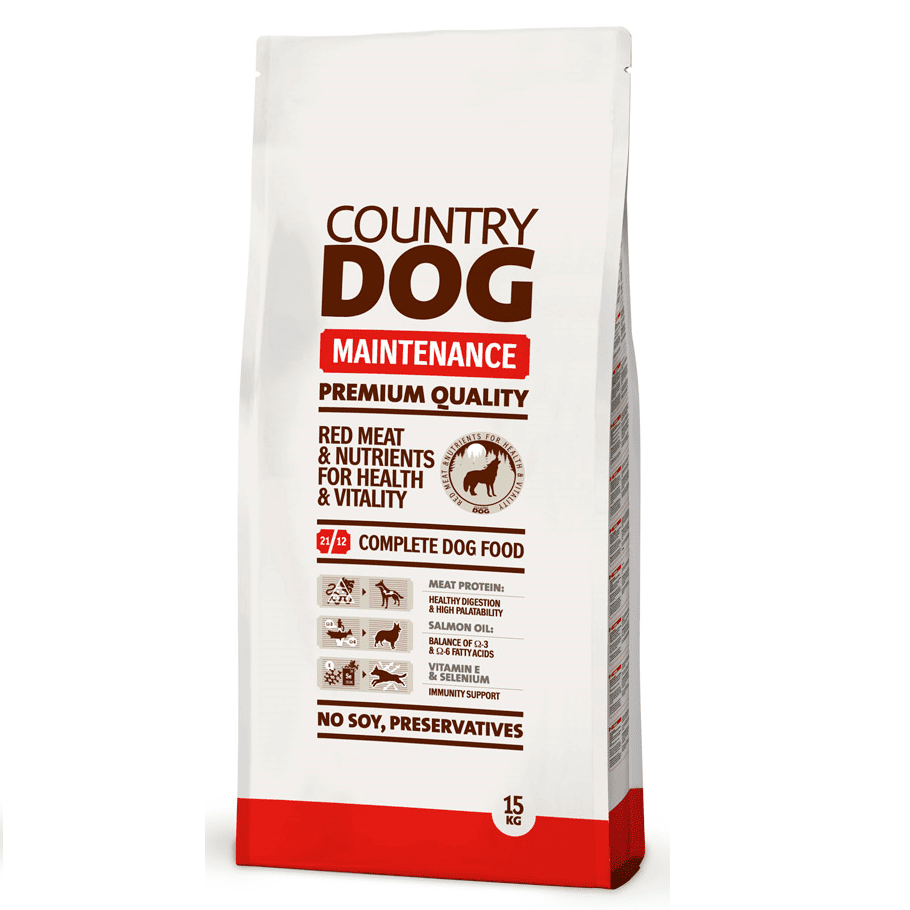 COUNTRY DOG Maintenance 15 kg | Hrana Uscata Completa si Echilibrata pentru Caini Adulti | Cu Carne de Calitate, Ulei de Somon si Vitamina E | Energie, Vitalitate si Blana Stralucitoare