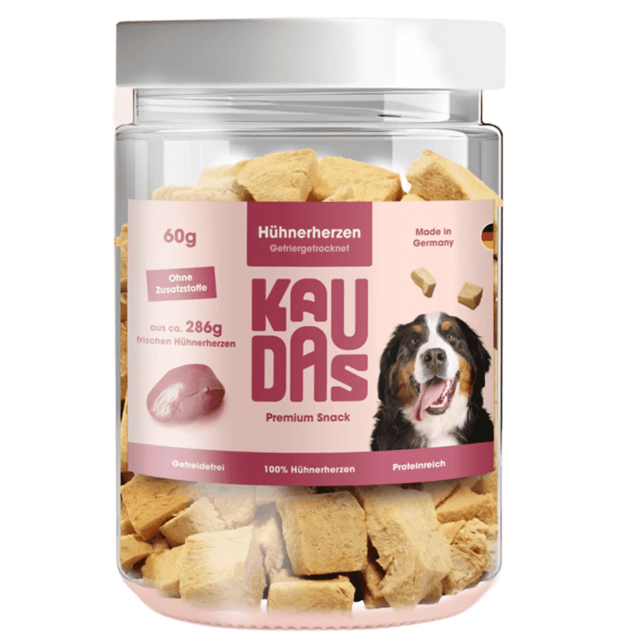 KAUDAS Chicken Hearts Pure Natural Snack 60 g | Recompensă 100% Naturală din Inimi de Pui pentru Câini | Liofilizată, Bogată în Proteine