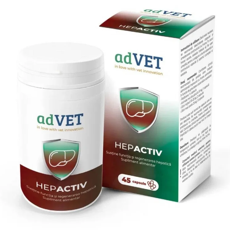 adVET Hepactiv Supliment Nutritiv Pentru Sustinerea Sanatatii Ficatului la Caini, Pisici sau Rozatoare, 45cps