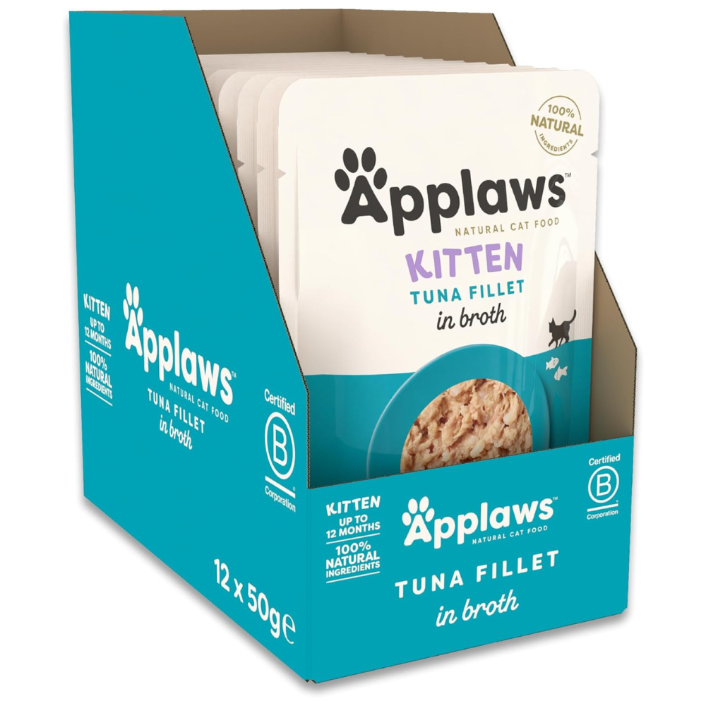 APPLAWS Kitten cu File de Ton in Supa Nutritiva 12x50 g - Bax  Hrana Umeda Naturala Complementara pentru Pui de Pisica