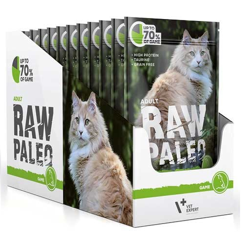 RAW PALEO Adult, Vanat, Set Plicuri Hrana Umeda Monoproteica, Fara Cereale, Pisica (pateu), 12x100g